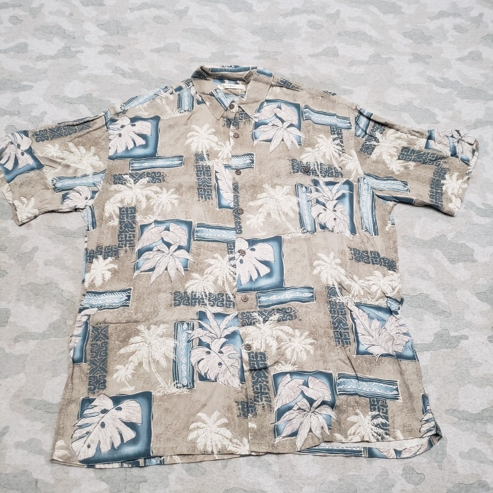 Campia Moda Hawaiian Shirt Mens Large Gray Short Sleeve Button-Up Leaf Lounge